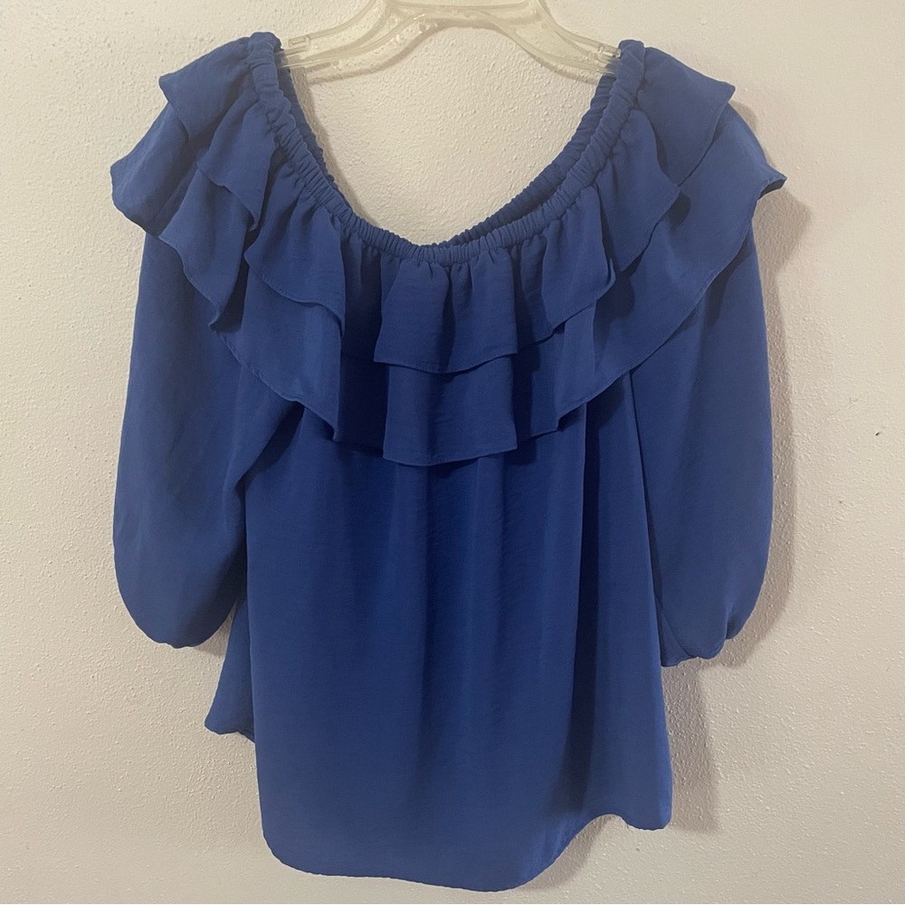 Elegant Blue Ruffle Women's Top